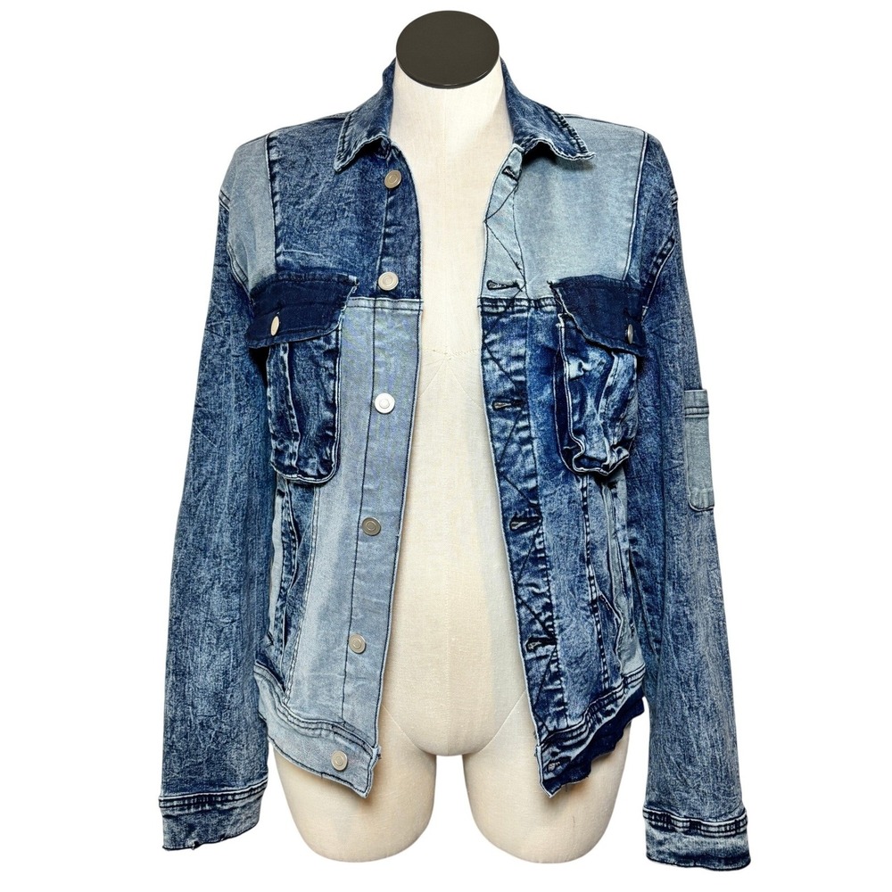Ntmb Styled Women's Patchwork Denim Jacket Acid W… - image 1